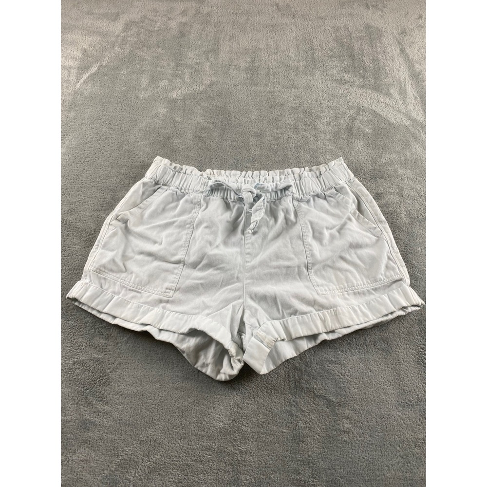 Aerie Women Light Blue Paperbag Waist Cuffed Shorts Sz Large Elastic Drawstring